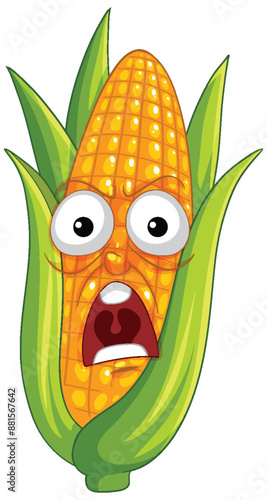 Cartoon corn with a shocked expression