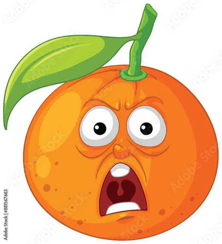 An orange fruit with a shocked expression