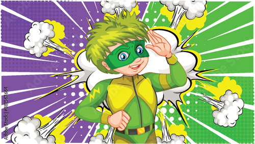 Colorful superhero illustration with dynamic background