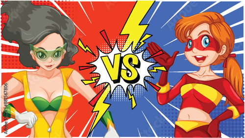 Two superheroes face off in a dynamic duel