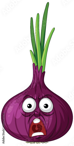 A shocked purple onion with expressive eyes