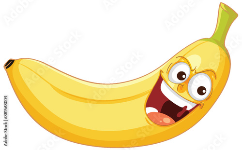 Smiling banana with expressive eyes and mouth