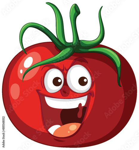 Smiling tomato with expressive eyes and mouth