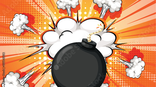A cartoon bomb with explosive background