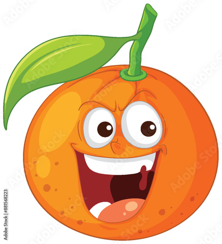 Smiling orange with a green leaf