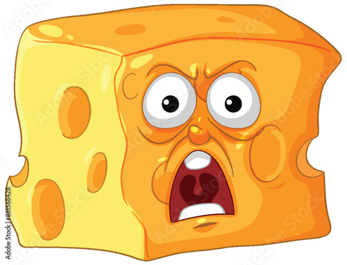A shocked cheese block with expressive eyes