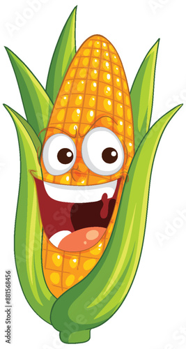 Smiling corn with big eyes and leaves