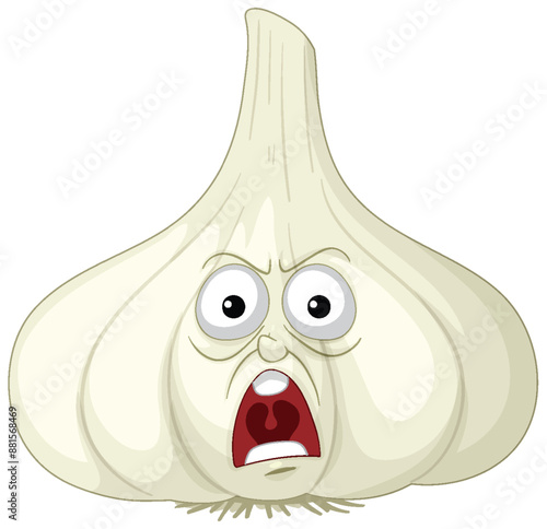 Garlic bulb with a shocked expression