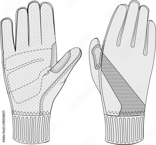 Performance Glove flat sketch vector illustration technical cad drawing sport accessory template	