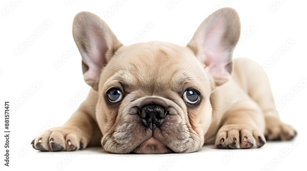 An adorable French bulldog puppy dog is posing. A cute, playful white Braun doggy on a white background フレンチブルドッグ An adorable French bulldog puppy dog is posing. A cute, playful white Braun doggy on a white background フレンチブルドッグ