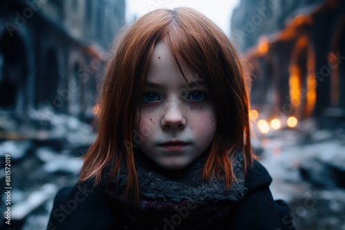 Mysterious girl with red hair in winter forest © Balaraw
