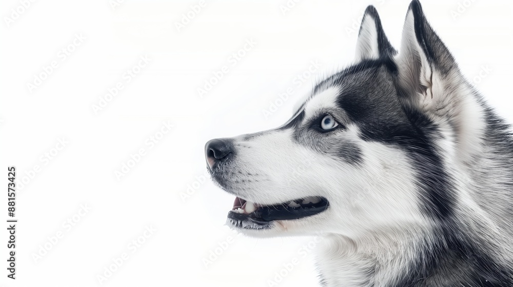 A close-up headshot of a Siberian Husky on a white background, showcasing its expressive eyes, dog, fluffy fur, friendly, cute, mans best friend A close-up headshot of a Siberian Husky on a white background, showcasing its expressive eyes, dog, fluffy fur, friendly, cute, mans best friend