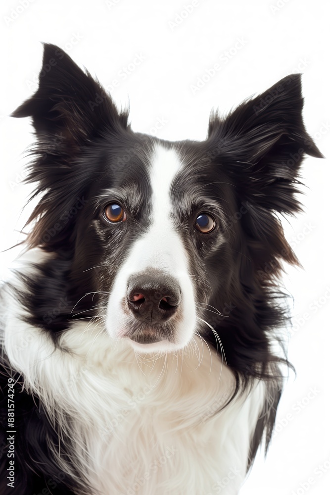 A close-up headshot of a Border Collie on a white background, showcasing its expressive eyes, dog, fluffy fur, friendly, cute, mans best friend A close-up headshot of a Border Collie on a white background, showcasing its expressive eyes, dog, fluffy fur, friendly, cute, mans best friend
