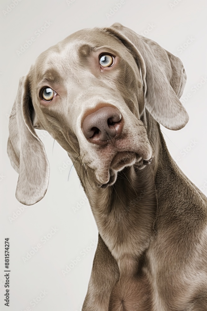 A close-up headshot of a Weimaraner on a white background, showcasing its expressive eyes, dog, fluffy fur, friendly, cute, mans best friend A close-up headshot of a Weimaraner on a white background, showcasing its expressive eyes, dog, fluffy fur, friendly, cute, mans best friend