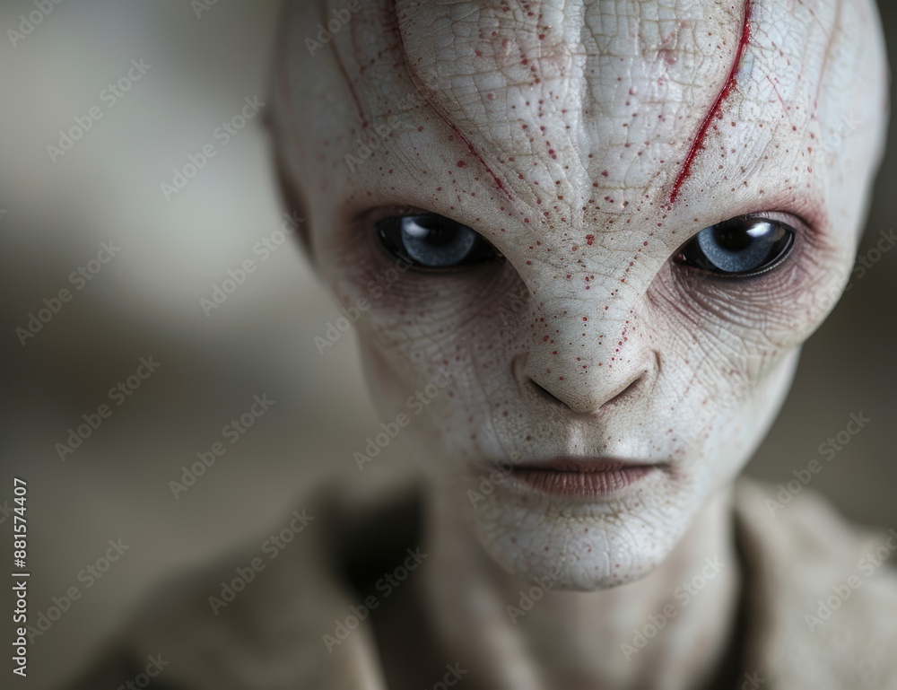 Fototapeta premium Mysterious alien face with glowing eyes