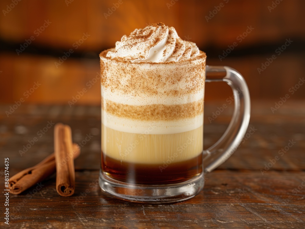 Creamy and indulgent coffee drink with whipped cream and cinnamon