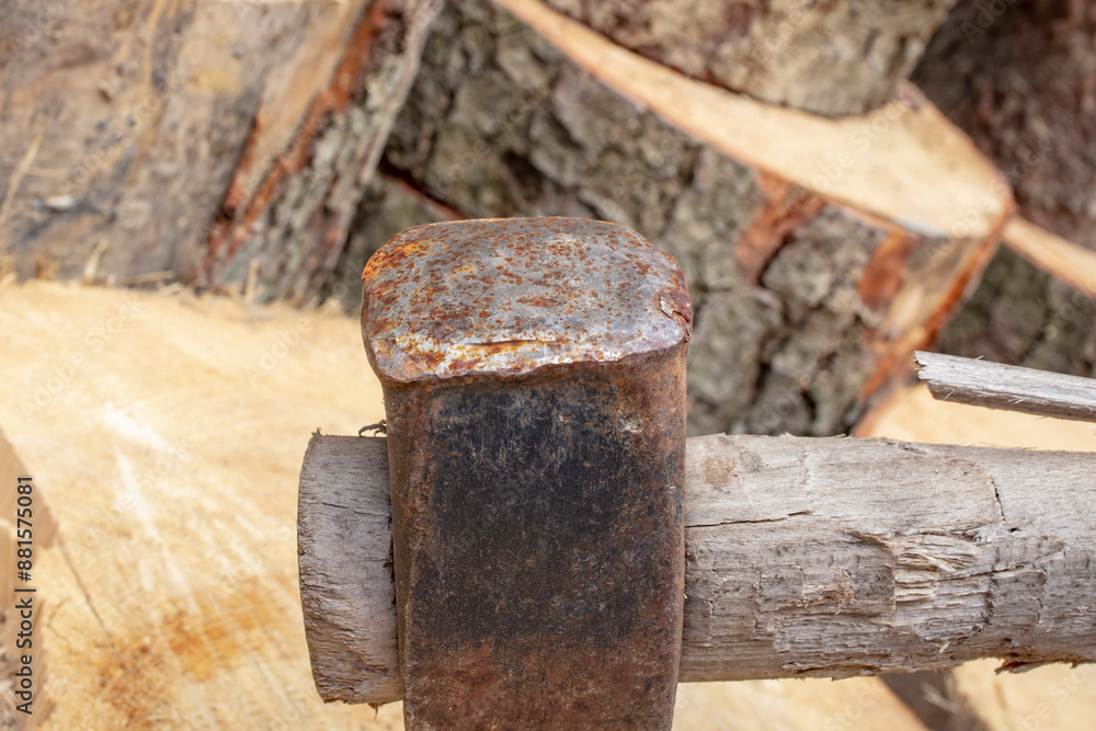 Flat side of a wood cutting axe, abstract texture, backdrop Flat side of a wood cutting axe, abstract texture, backdrop