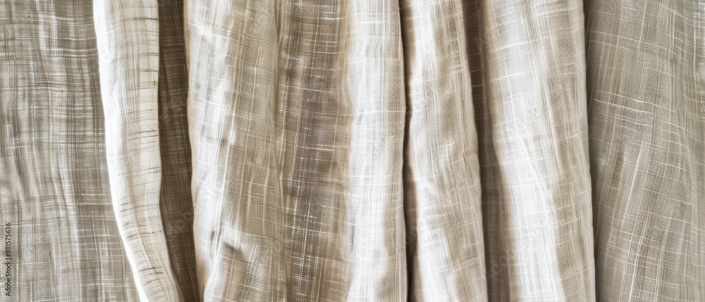 Obraz premium Panoramic close-up, high detail scan of linen curtain texture, Generative AI