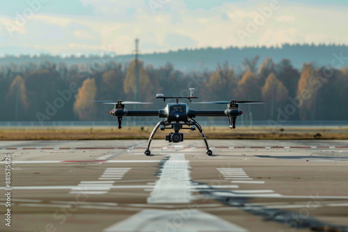 A hybrid drone taking off from a helipad, demonstrating its VTOL capability and flexibility photo