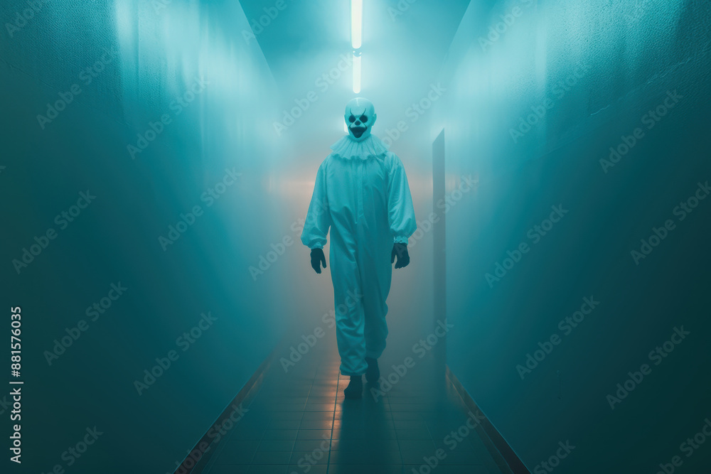 Foto de Creepy clown animatronic in a homemade haunted house, featuring