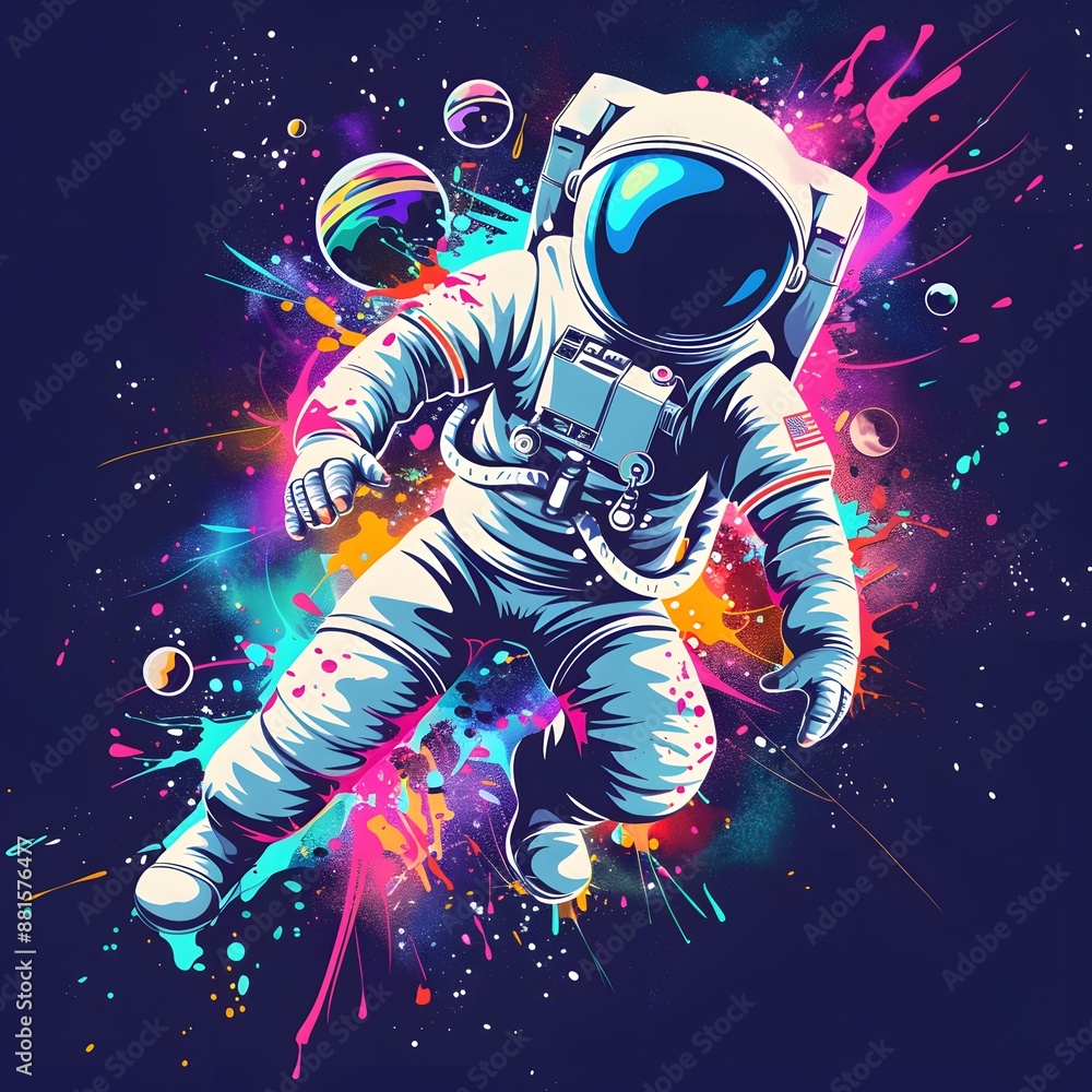 Stylish street graffiti with the astronout in space Stylish street graffiti with the astronout in space