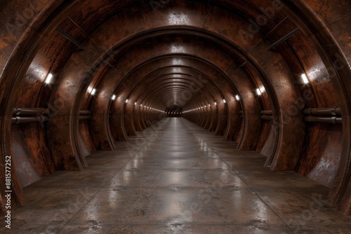 Mysterious underground tunnel with arched ceiling