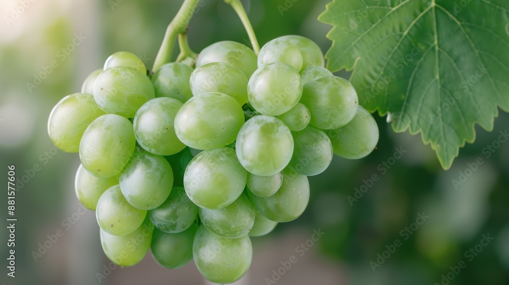 Close-up of fresh green grapes on the vine Close-up of fresh green grapes on the vine