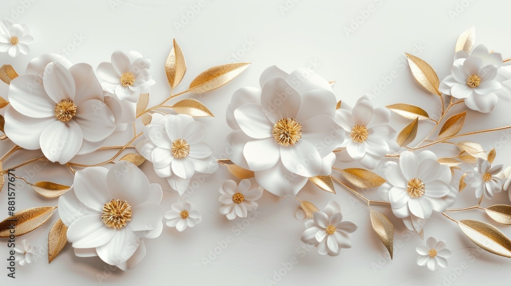 White Flowers with Golden Leaves White Flowers with Golden Leaves