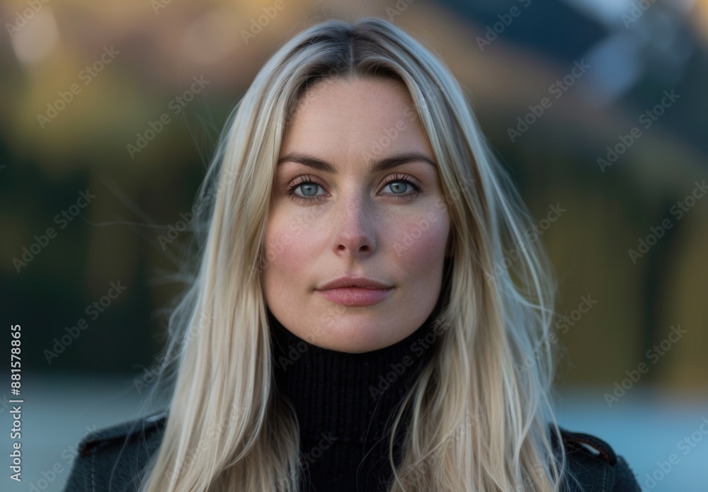Naklejka premium Thoughtful woman with blonde hair in a black sweater