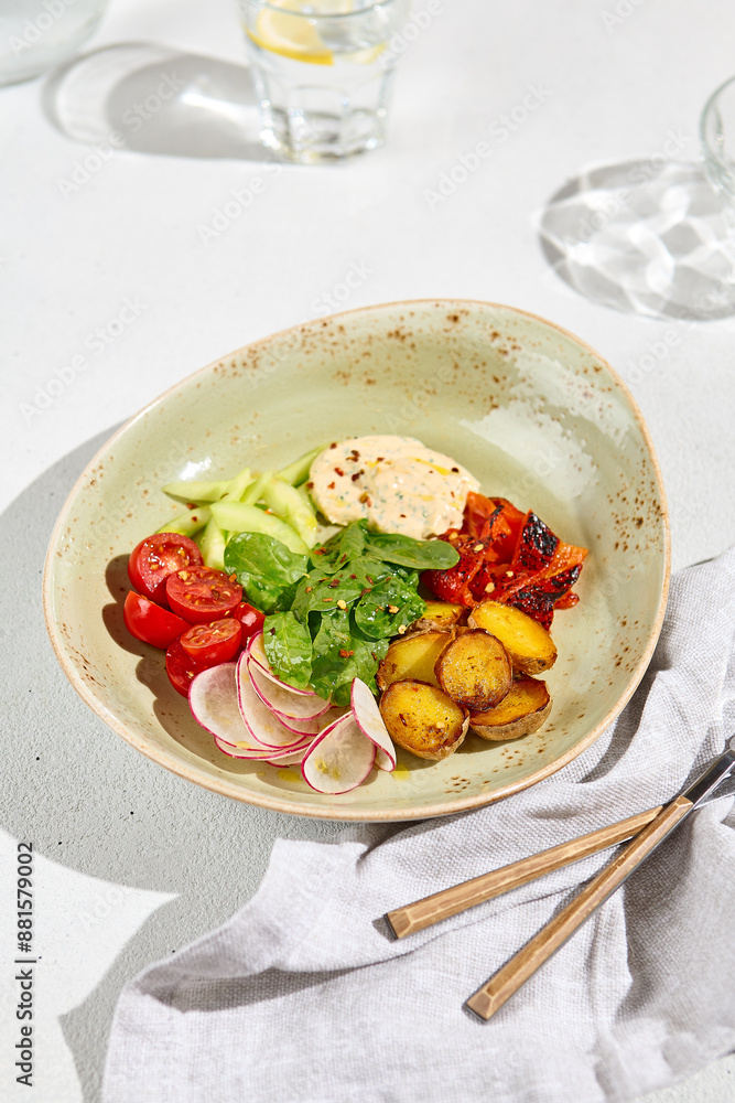 Fresh Vegetable Salad Bowl with Roasted Potatoes and Ranch Dressing Fresh Vegetable Salad Bowl with Roasted Potatoes and Ranch Dressing