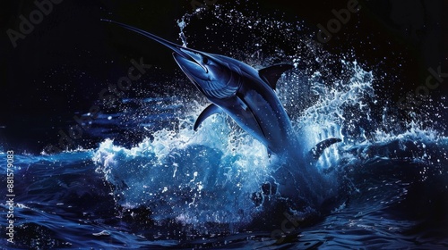 A Blue Marlin Leaping From the Ocean photo