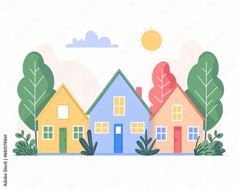 Sustainable community, neighborhood sharing resources, flat design illustration Sustainable community, neighborhood sharing resources, flat design illustration