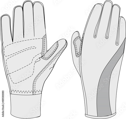 Sport glove flat sketch vector illustration technical cad drawing accessory cycling gloves template	