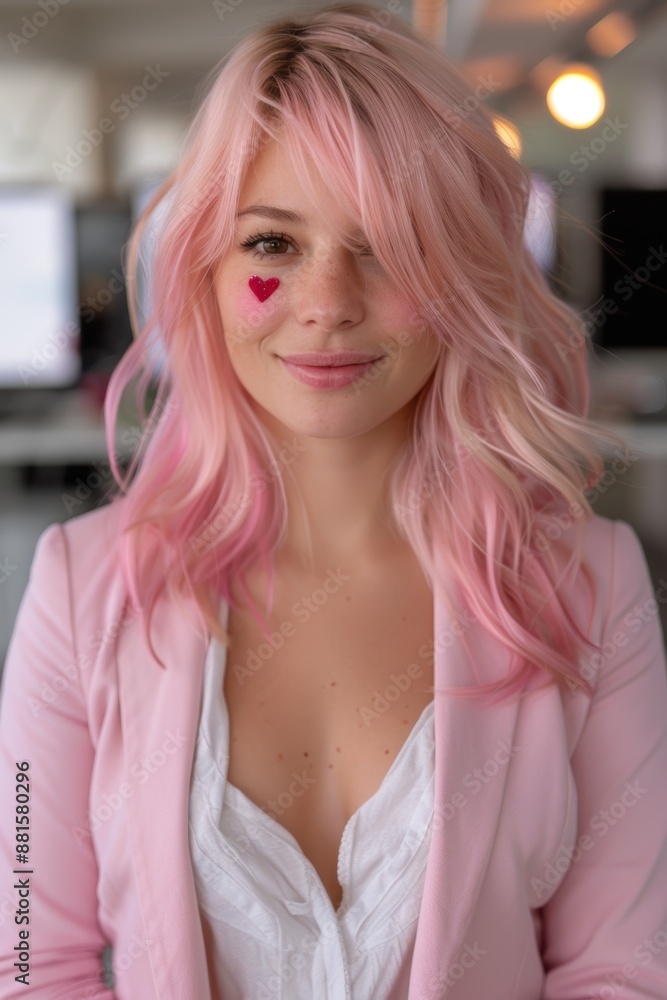 Vibrant pink-haired woman in casual outfit Vibrant pink-haired woman in casual outfit