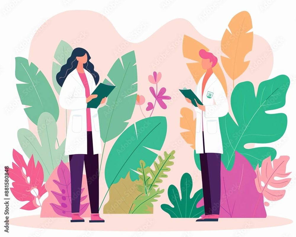 Environmental impact assessment, scientists studying ecosystems, flat design illustration Environmental impact assessment, scientists studying ecosystems, flat design illustration
