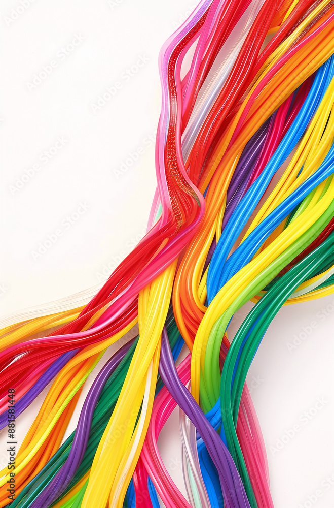 Vibrant Rainbow Strips of Plastic on White Background
Vibrant Rainbow Strips of Plastic on White Background