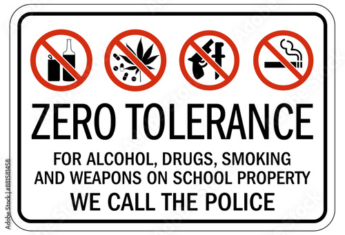 No weapons in school  zero tolerance for alcohol, drugs, smoking and weapons on school property. We call police