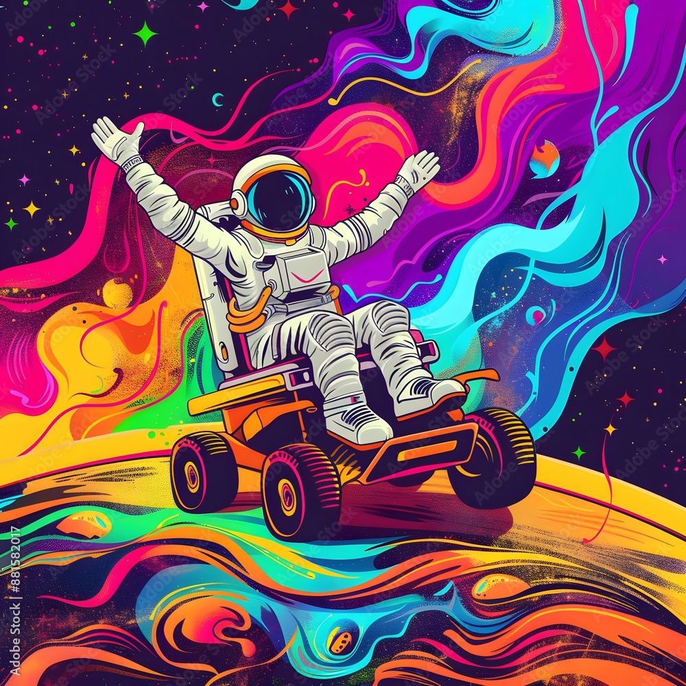 Stylish street graffiti with the astronout in space Stylish street graffiti with the astronout in space