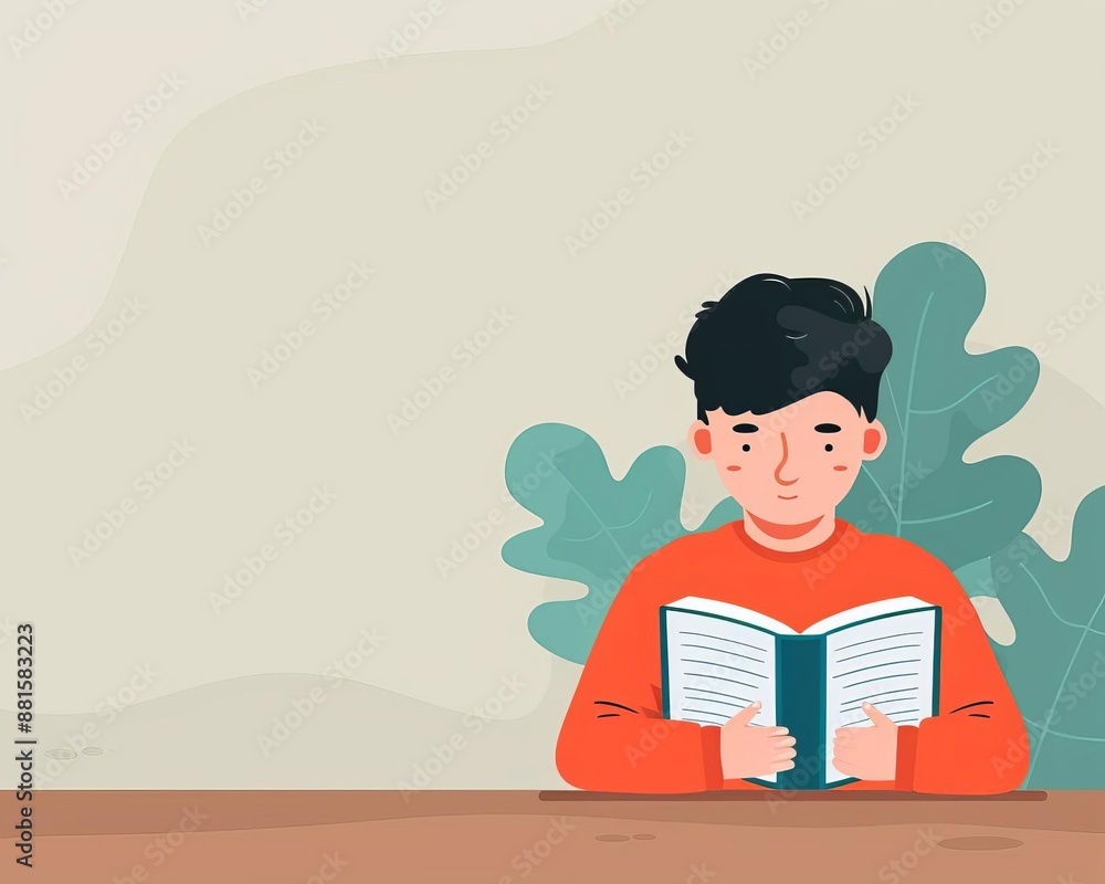 Classroom, pupil reading book at desk, learning environment, flat design illustration Classroom, pupil reading book at desk, learning environment, flat design illustration
