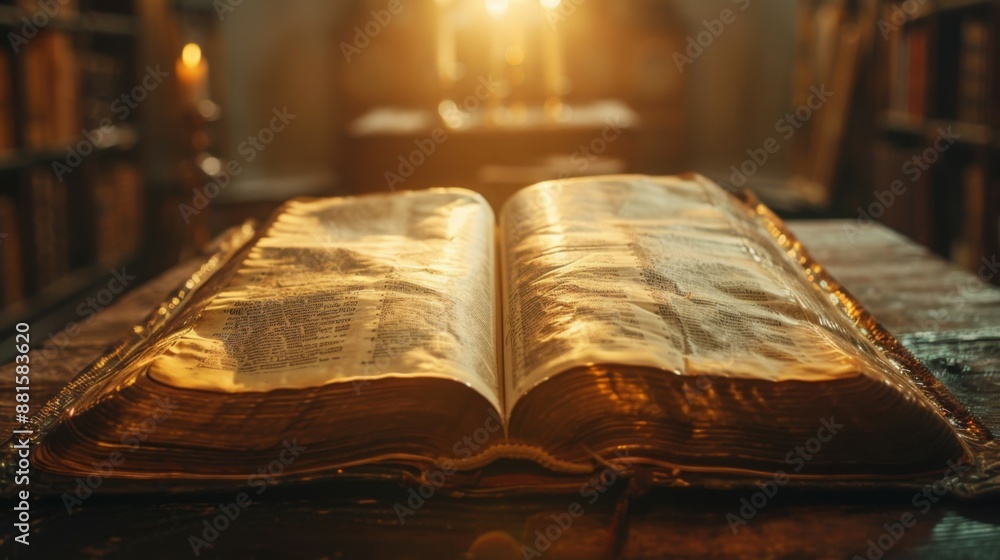 an old Bible on a table. directed light. an old Bible on a table. directed light.