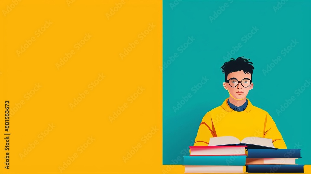 Student at school, desk and educational materials, flat design illustration Student at school, desk and educational materials, flat design illustration