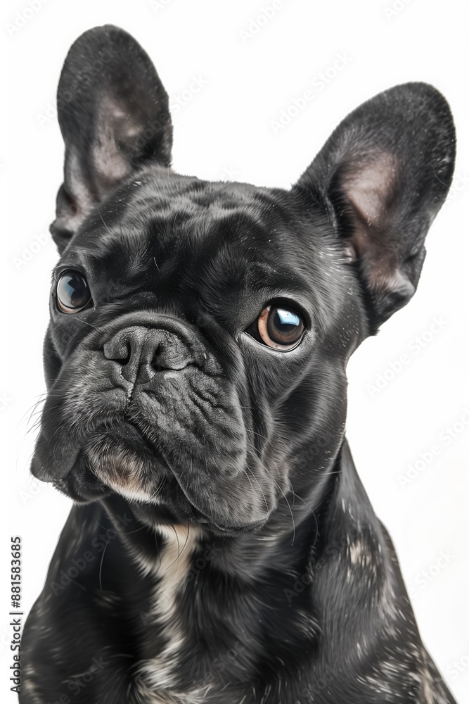 A close-up headshot of a Bulldog on a white background, showcasing its expressive eyes, dog, fluffy fur, friendly, cute, mans best friend A close-up headshot of a Bulldog on a white background, showcasing its expressive eyes, dog, fluffy fur, friendly, cute, mans best friend
