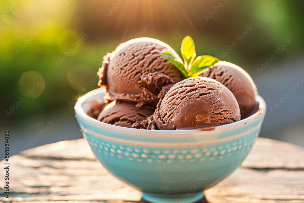 Bowl of Chocolate Ice Cream in Sunlight Bowl of Chocolate Ice Cream in Sunlight