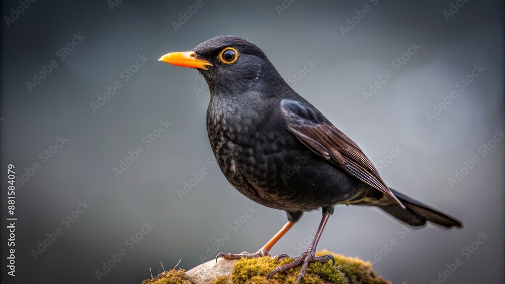 Wide shot of a Blackbird perched, studio portrait. Wide shot of a Blackbird perched, studio portrait.