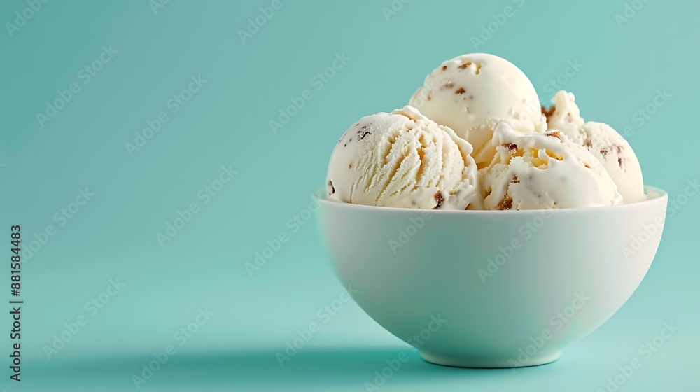 Delicious creamy ice cream in a bowl to an aqua background Delicious creamy ice cream in a bowl to an aqua background