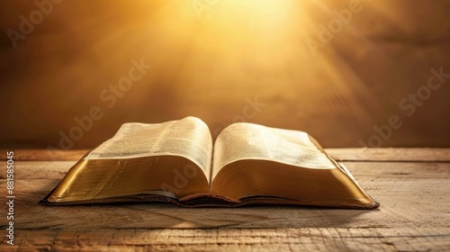 an old Bible on a table. directed light.