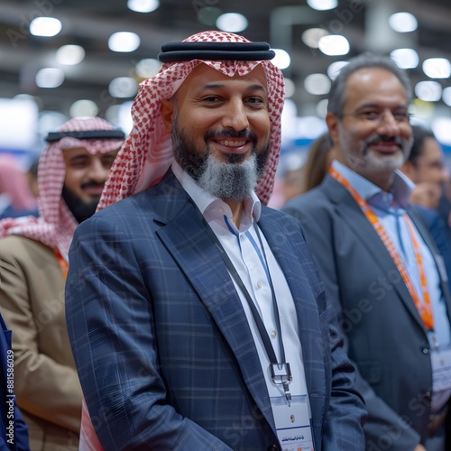 Smiling Man in Traditional Clothing at a Conference