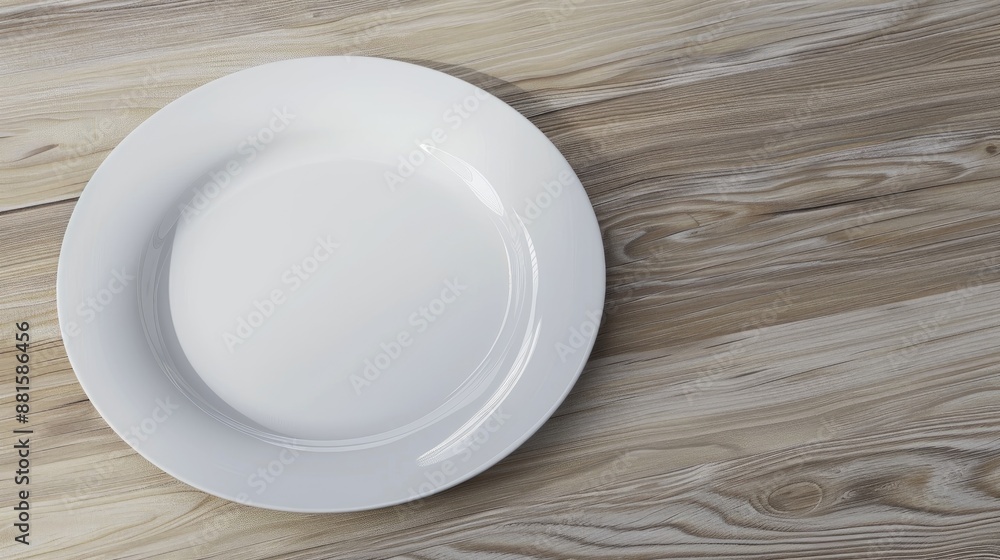 White plate on wooden surface with a close up view White plate on wooden surface with a close up view