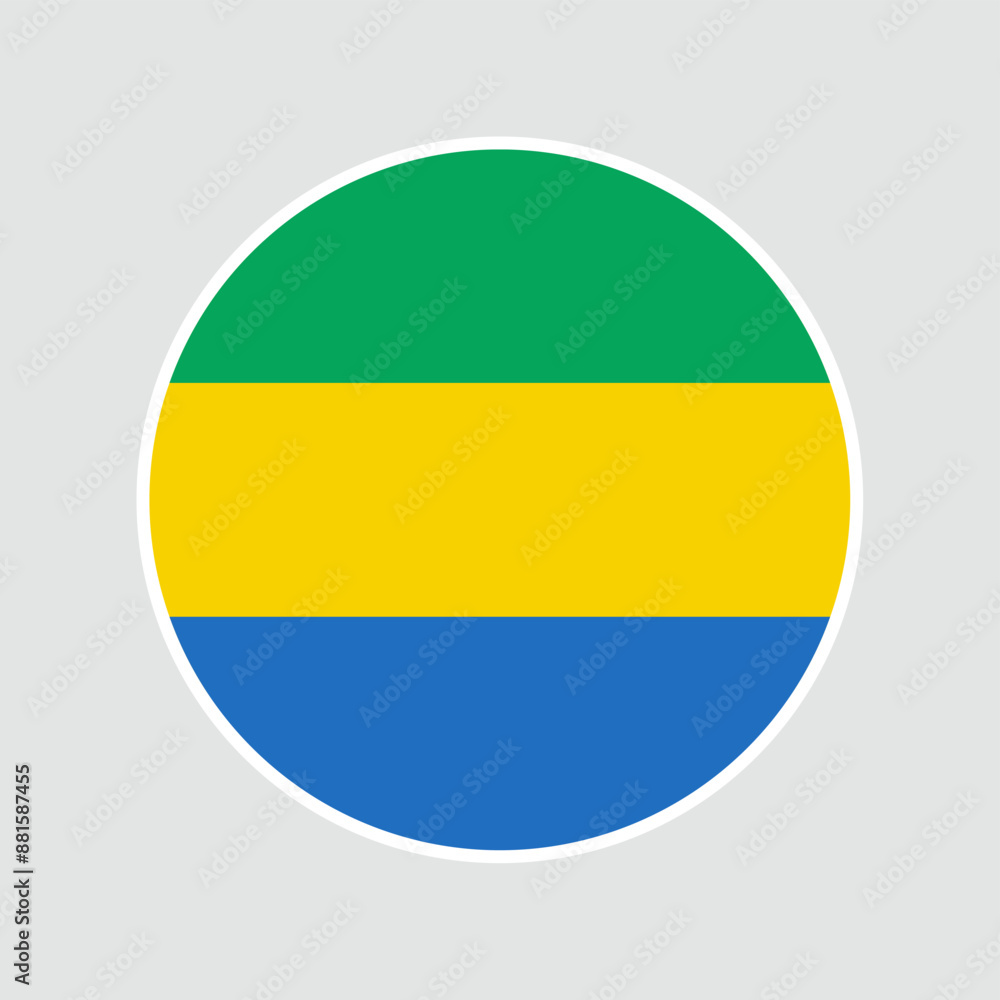 The flag of Gabon. Flag icon. Standard color. Round flag. Computer illustration. Digital illustration. Vector illustration. The flag of Gabon. Flag icon. Standard color. Round flag. Computer illustration. Digital illustration. Vector illustration.