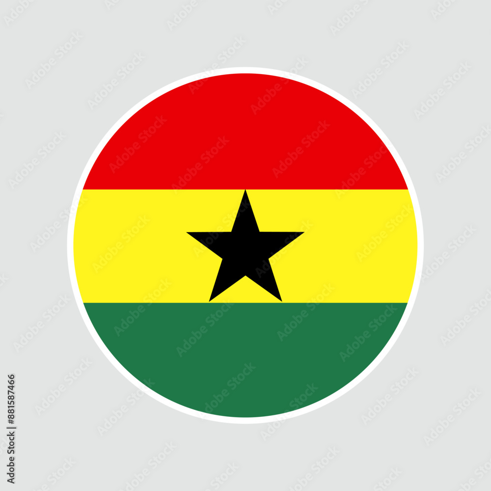 The flag of Ghana. Flag icon. Standard color. Round flag. Computer illustration. Digital illustration. Vector illustration. The flag of Ghana. Flag icon. Standard color. Round flag. Computer illustration. Digital illustration. Vector illustration.